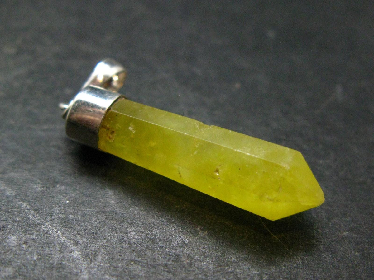 Rare Yellow Brucite Crystal Silver Pendant From Pakistan - 1.6" - 3.05 Grams