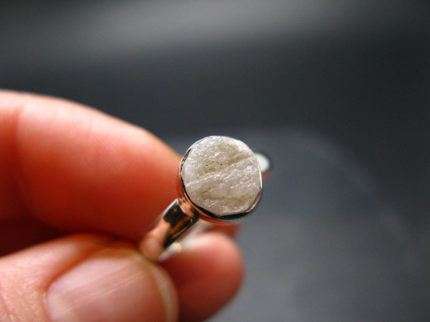 Very Rare White Cryolite 925 Silver Ring from Greenland - Size 6 - 1.84 Grams