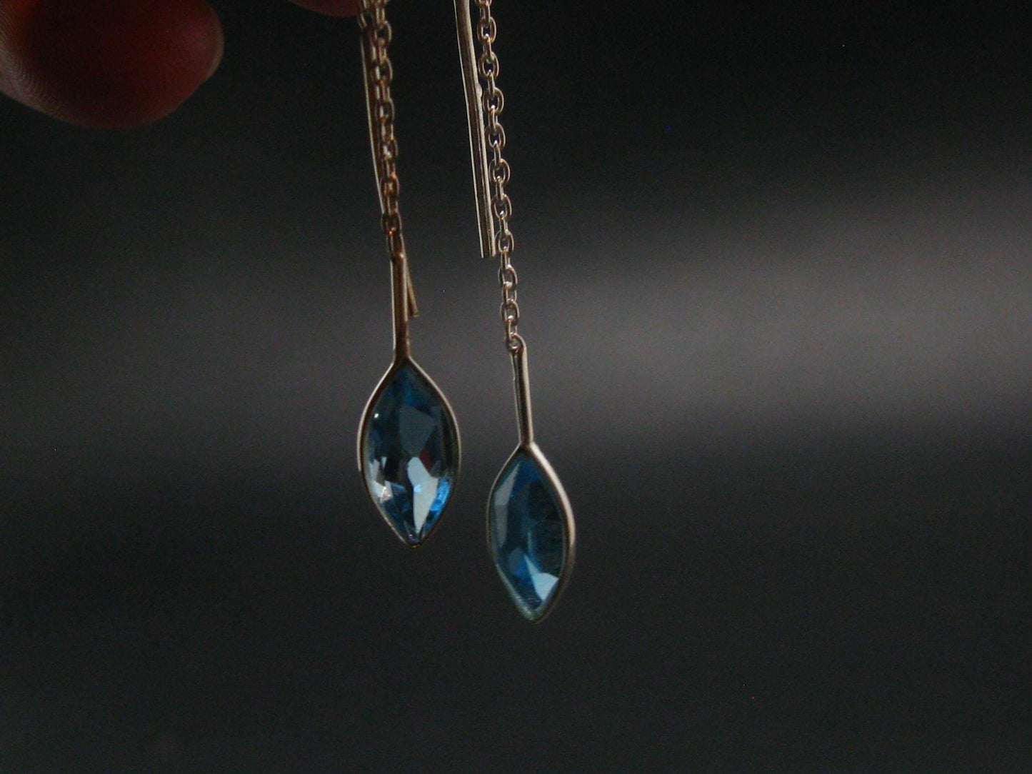 Blue Topaz 925 Silver Earrings from Brazil - 2.2" - 1.33 Grams
