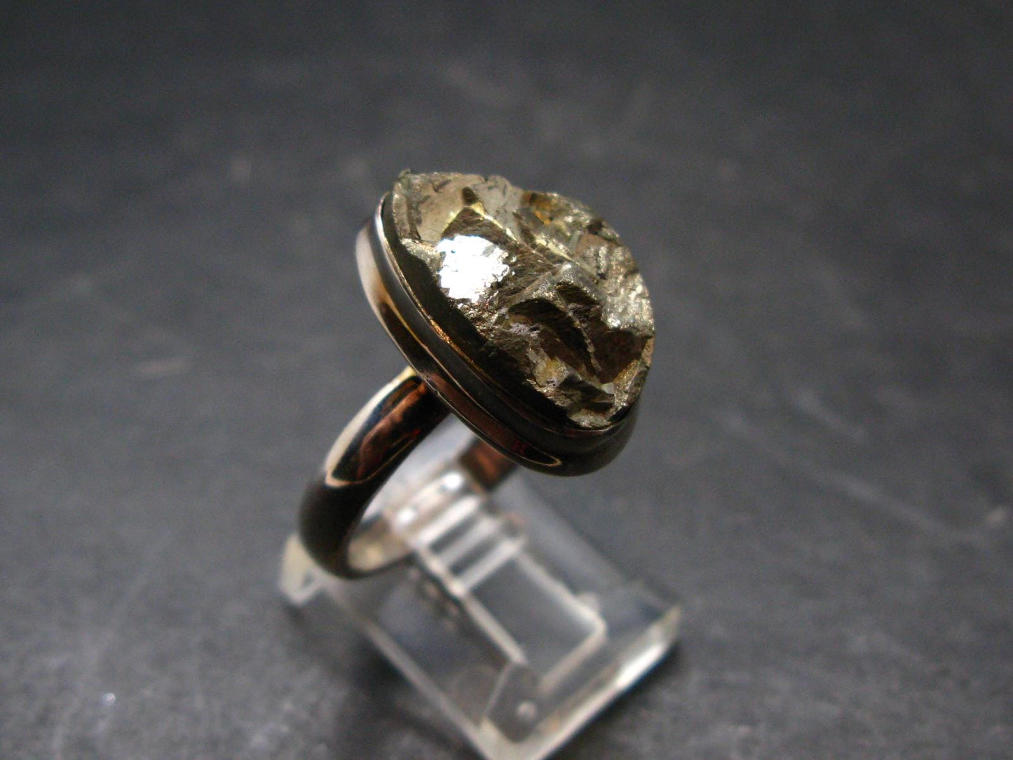 Large Raw Pyrite Silver Ring From Peru - 8.32 Grams - Size 10