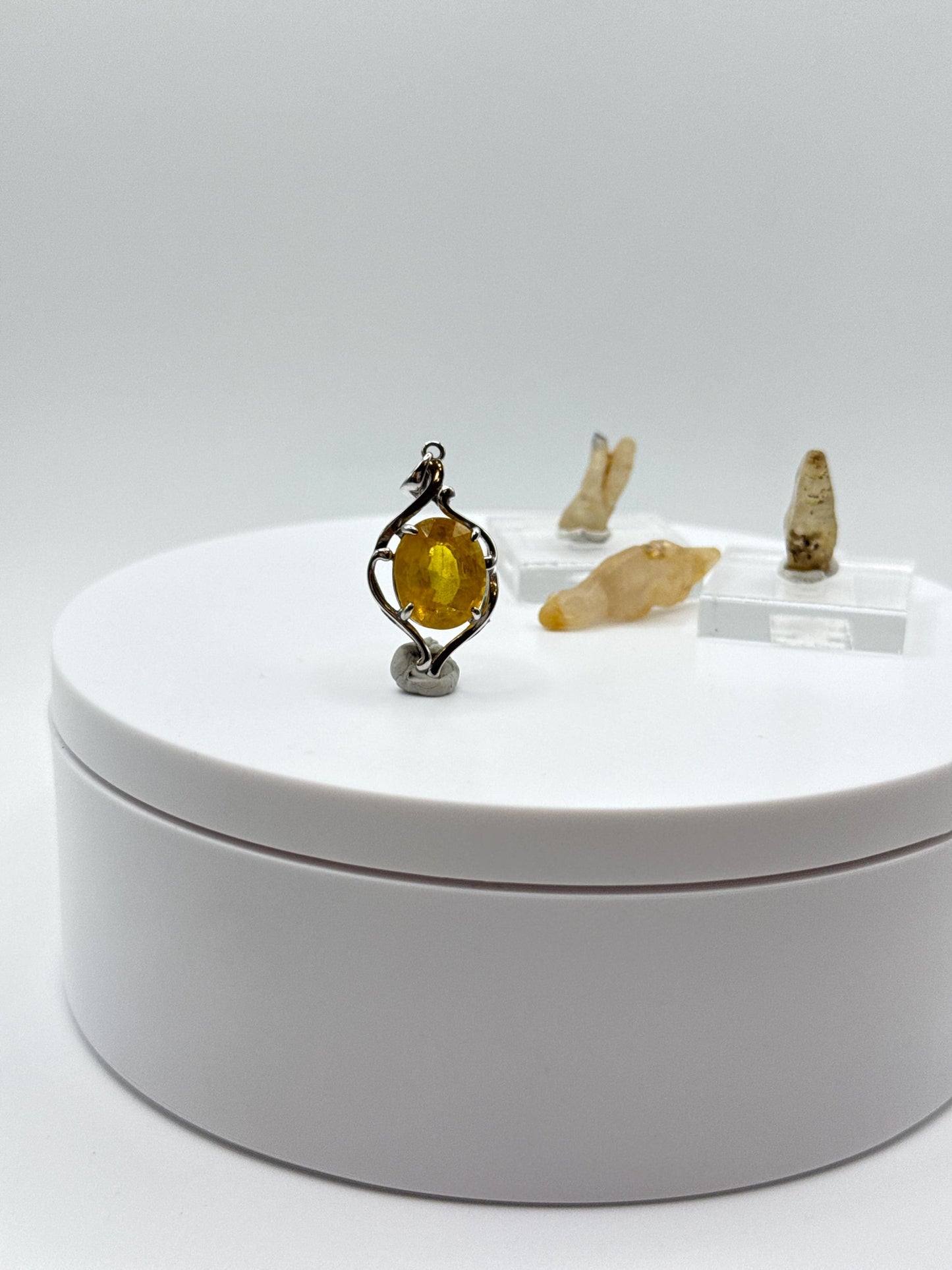 Yellow Sapphire Oval Pendant | Natural Yellow Sapphire Necklace | Sterling Silver Artistic Pendant | September Birthstone Jewelry - 2.63 g