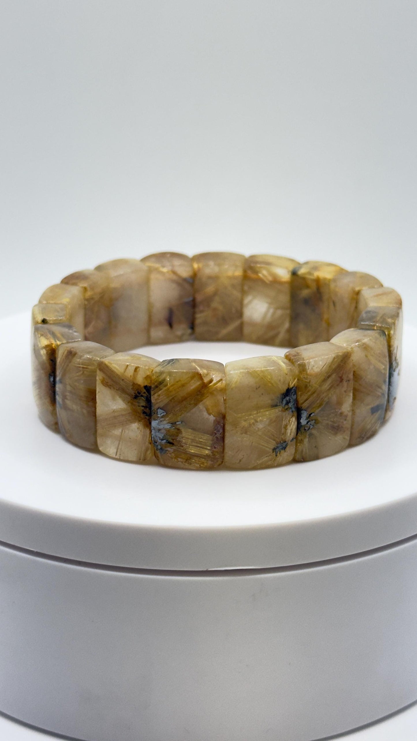 Golden Rutilated Quartz Tile Bracelet – Natural Crystal Statement Jewelry