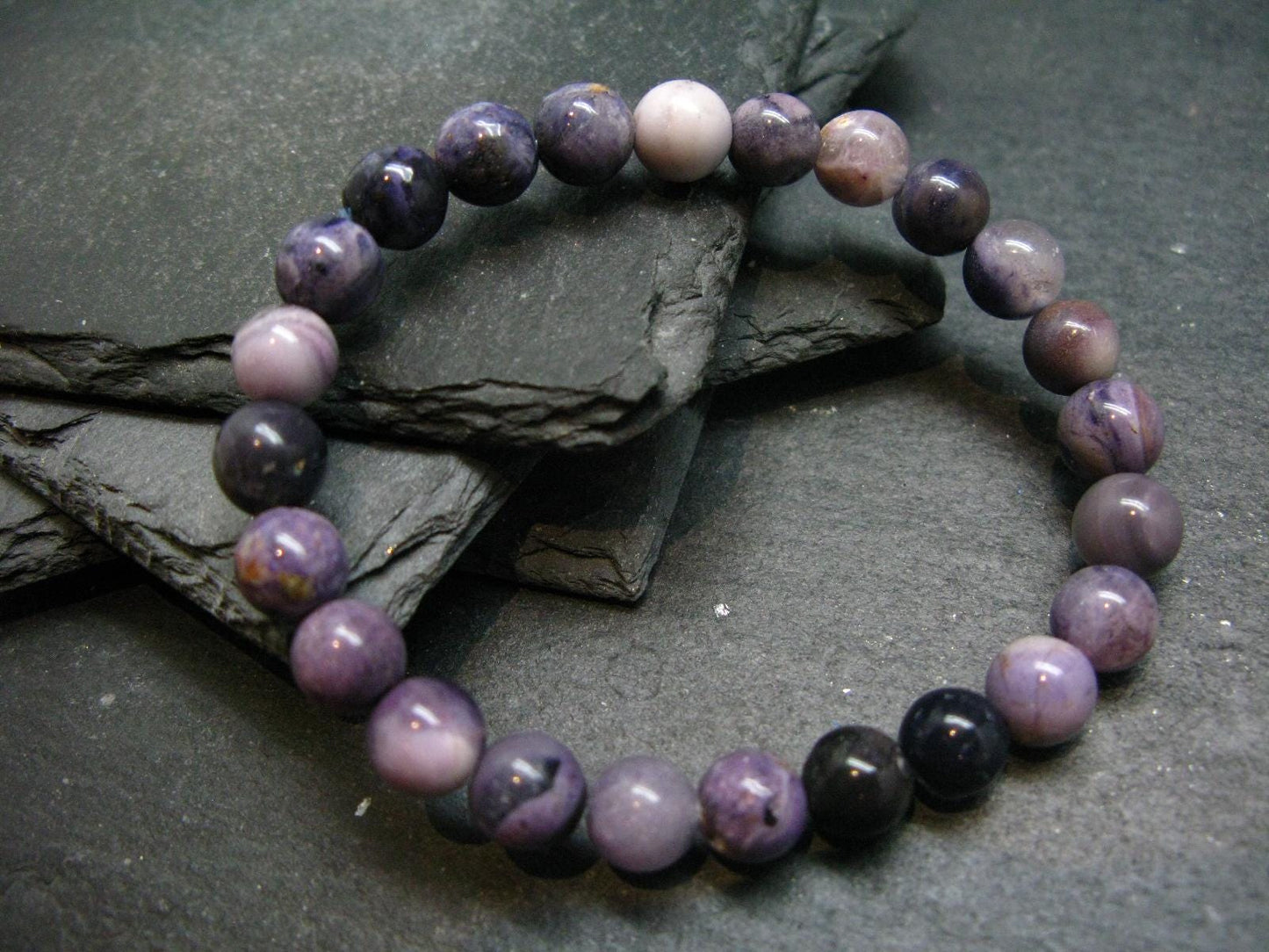Tiffany Stone Violet Opal Genuine Bracelet ~ 7 Inches ~ 8mm Round Beads