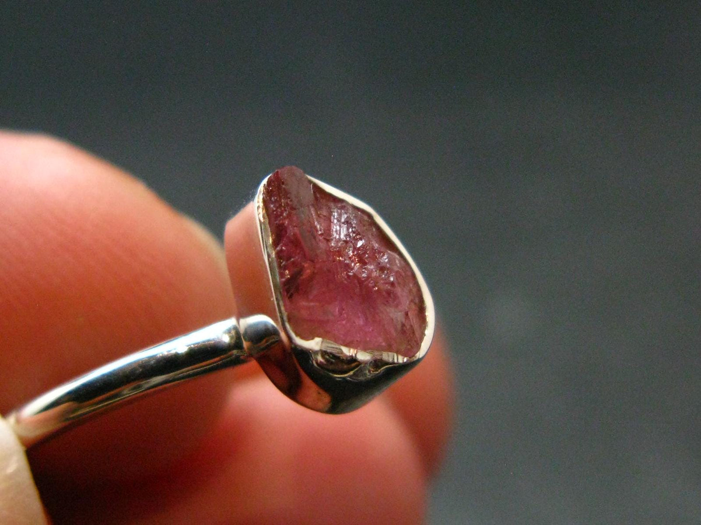 Pezzottaite Crystal Silver Ring From Madagascar - Size 7 - 2.0 Grams