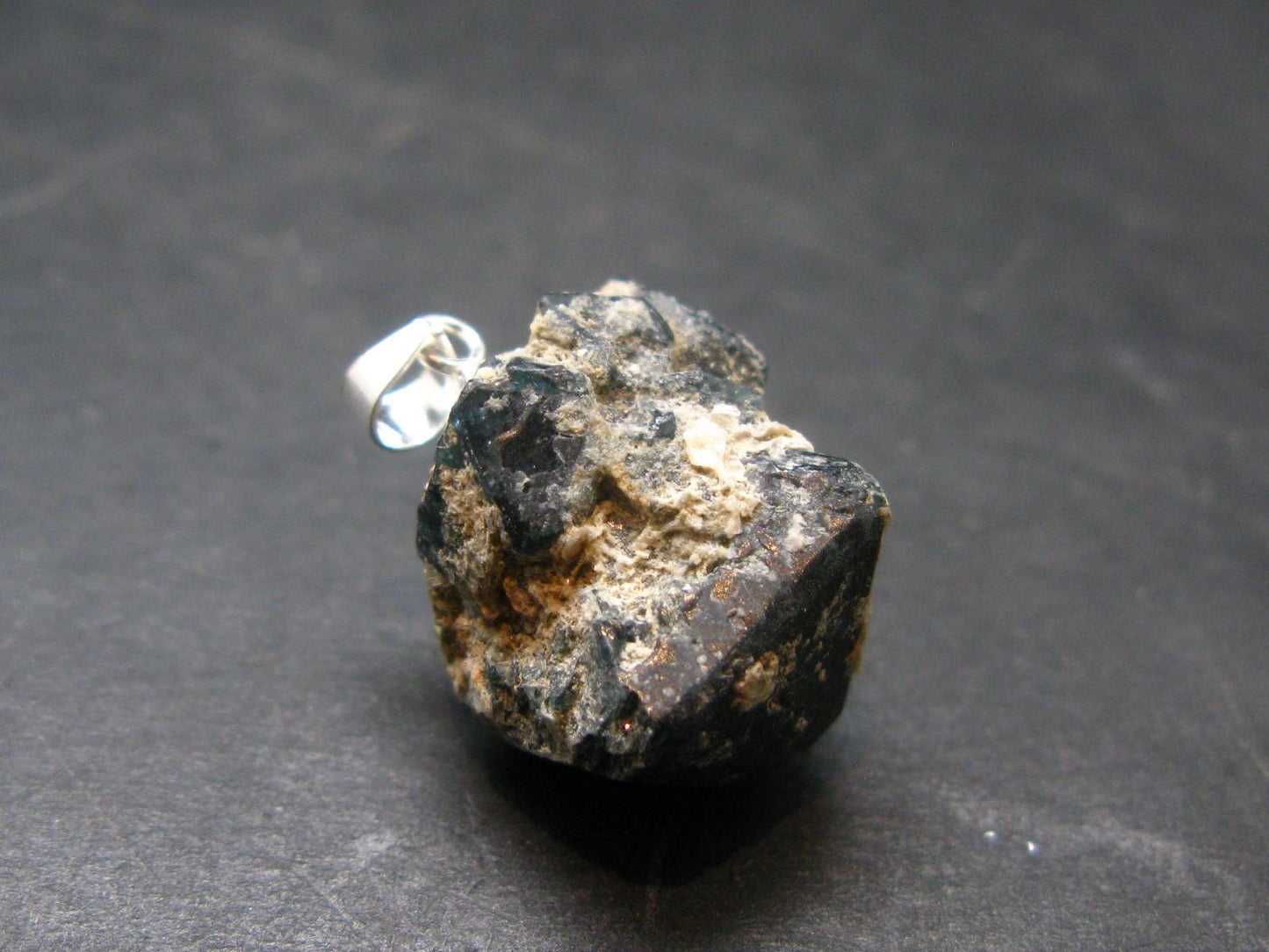 Blue Spinel Crystal Silver Pendant From Tanzania - 0.9" - 6.34 Grams