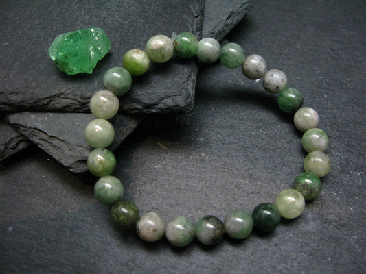 Green Garnet Tsavorite Genuine Bracelet ~ 7 Inches ~ 8mm Round Beads