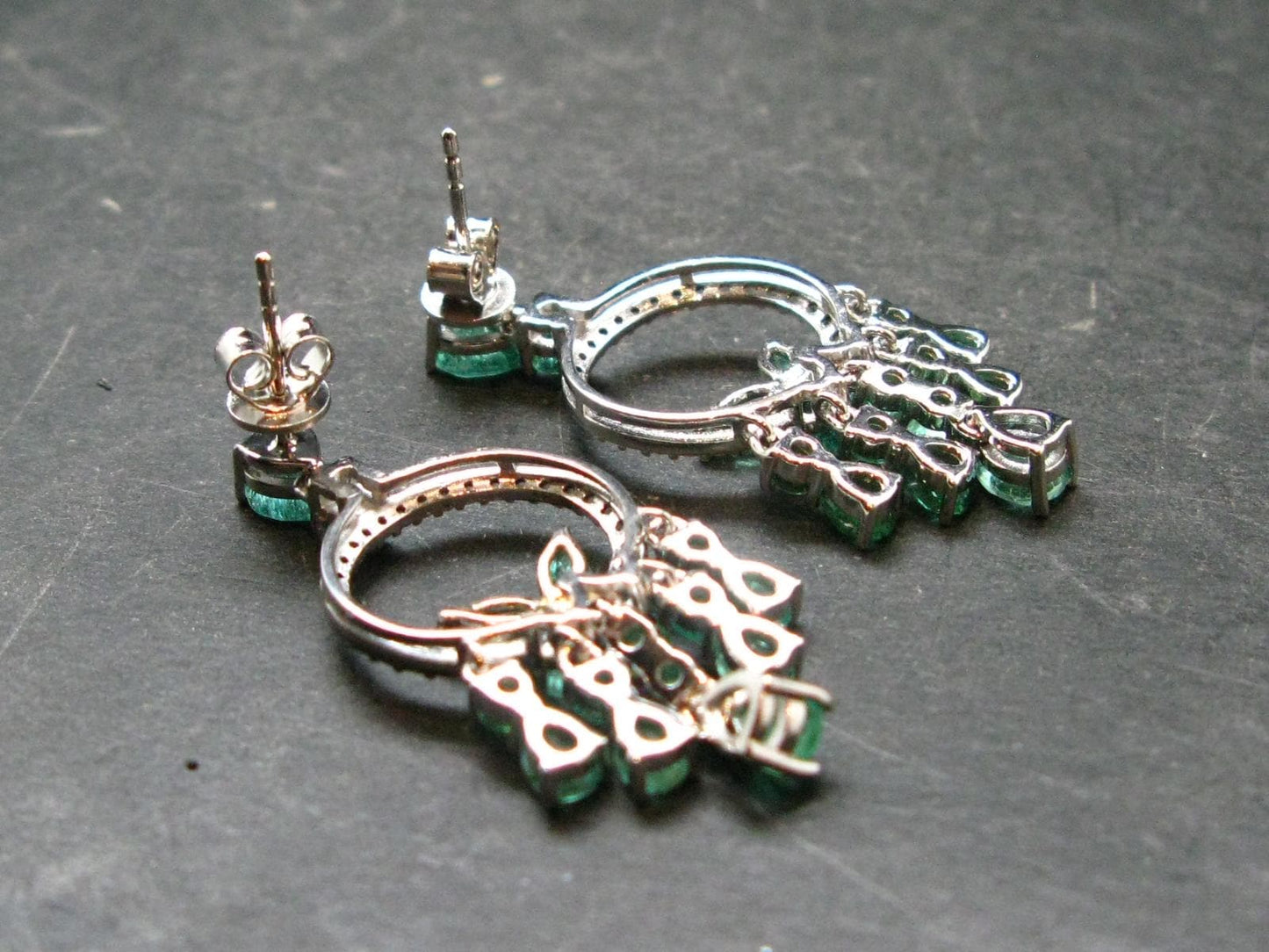Gem Emerald Faceted Silver Earrings From Colombia - 5.82 Grams Total