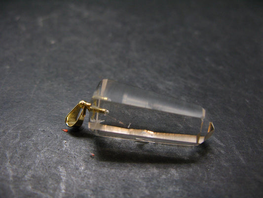 Lemurian Quartz Crystal Gold Plated Silver Pendant From Brazil - 1.5" - 6.72 Grams
