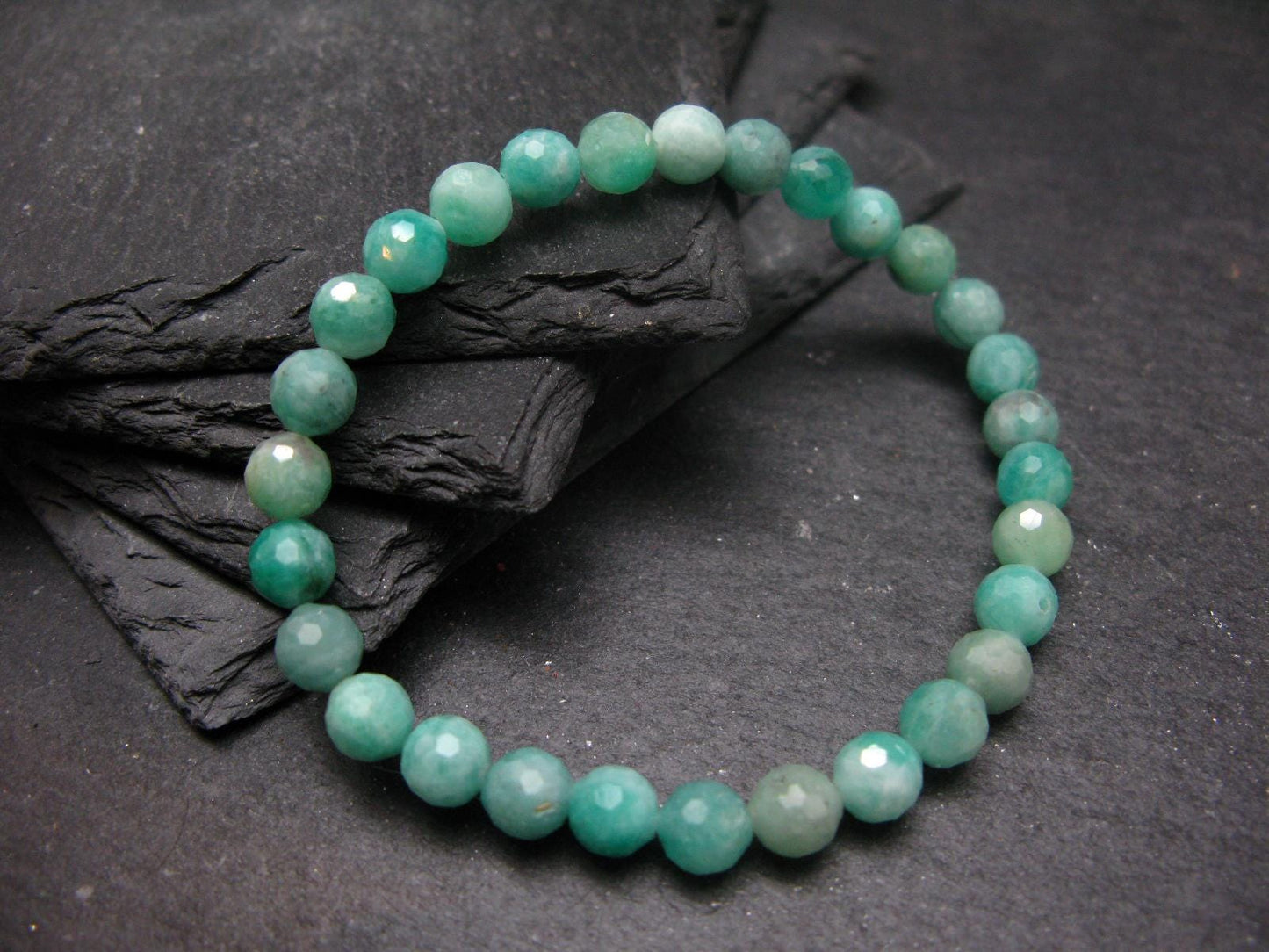 Emerald Genuine Bracelet ~ 7 Inches ~ 7mm Round Facetted Beads