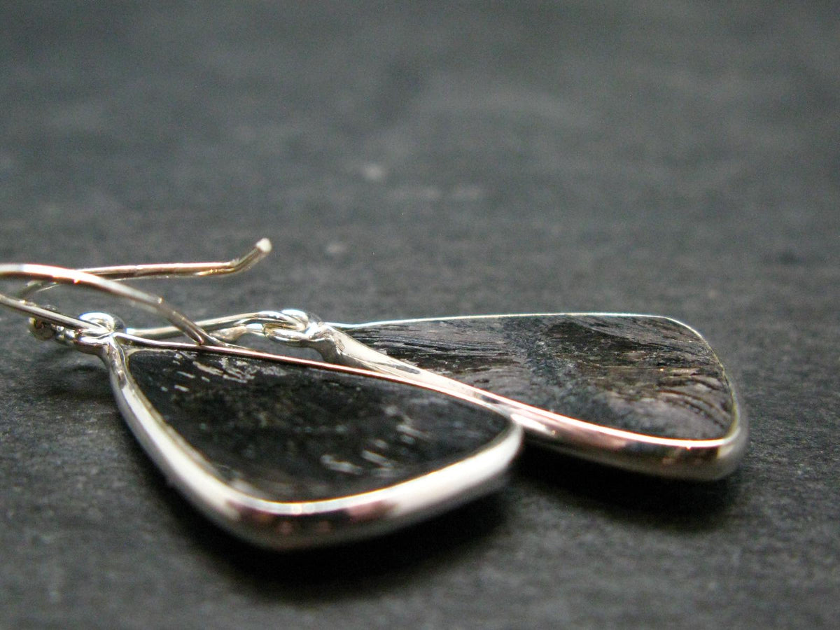 Tumbled Hypersthene Silver Earrings From Canada - 1.5" - 5.79 Grams