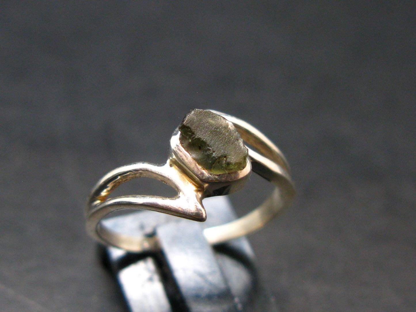 Moldavite Tektite Silver Ring from Czech Republic - 6.25 Size - 1.47 Grams