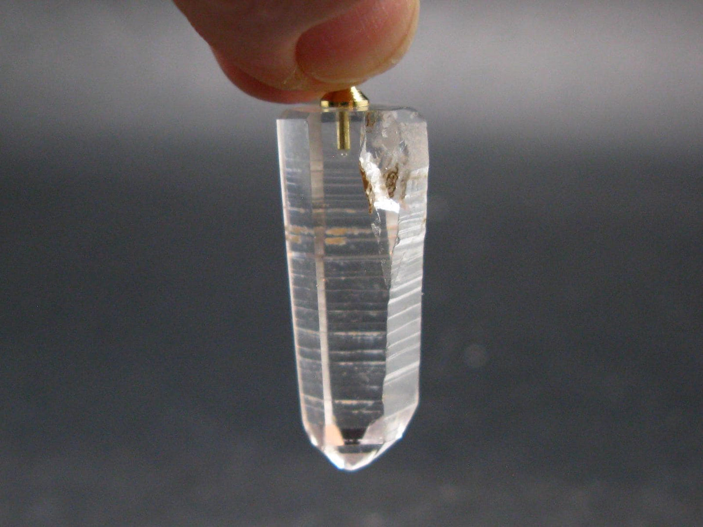 Lemurian Quartz Crystal Gold Plated Silver Pendant From Brazil - 1.6" - 5.31 Grams