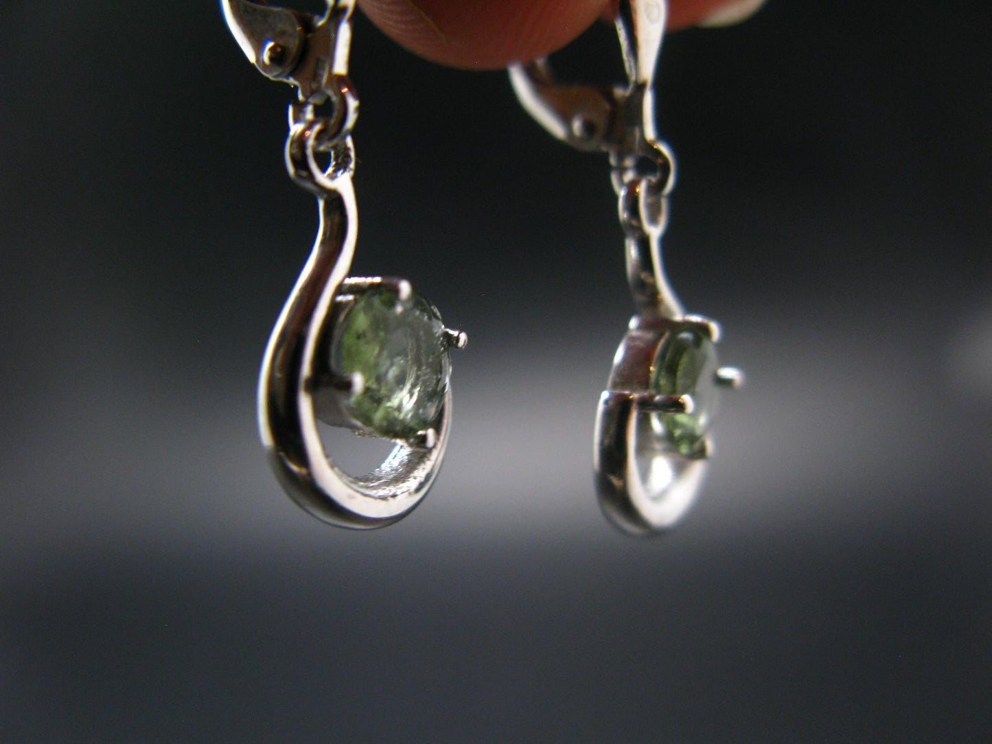 Moldavite Tektite Silver Earrings from Czech Republic - 2.48 Grams