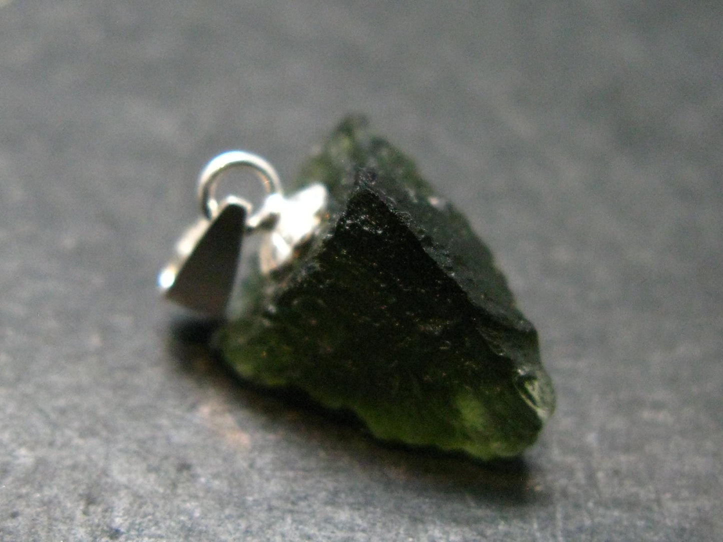 Moldavite Tektite Silver Pendant from Czech Republic - 0.7" - 1.17 Grams