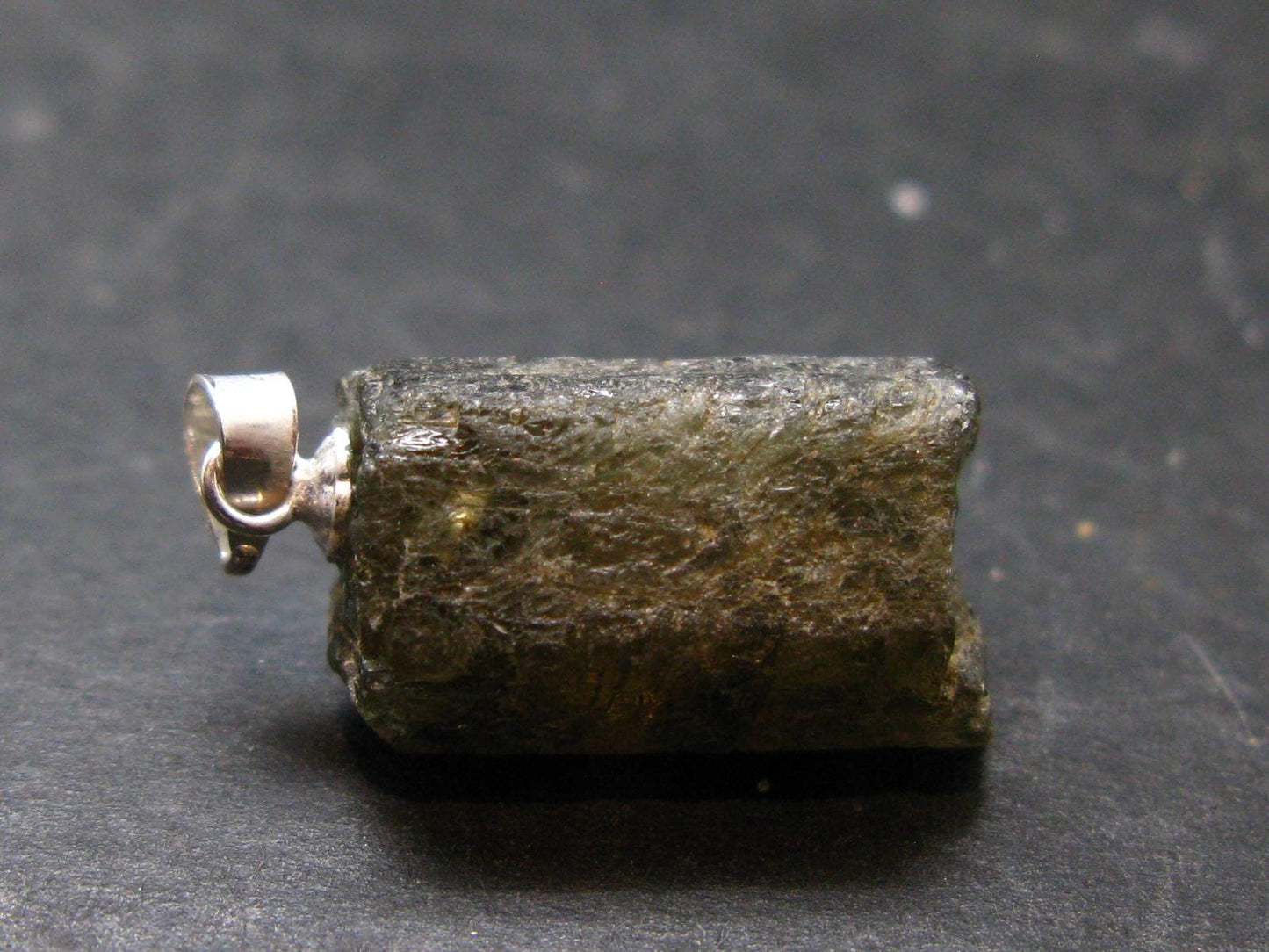 Extremely Rare Raw Gem Green Kornerupine Silver Pendant Crystal From Tanzania - 5.09 Grams - 1.0"