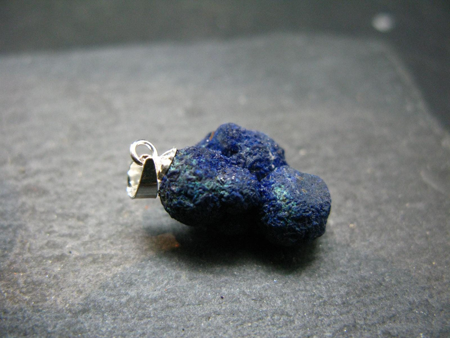 Azurite Nodule Crystal Sterling Silver Pendant from Russia - 0.9" - 3.66 Grams