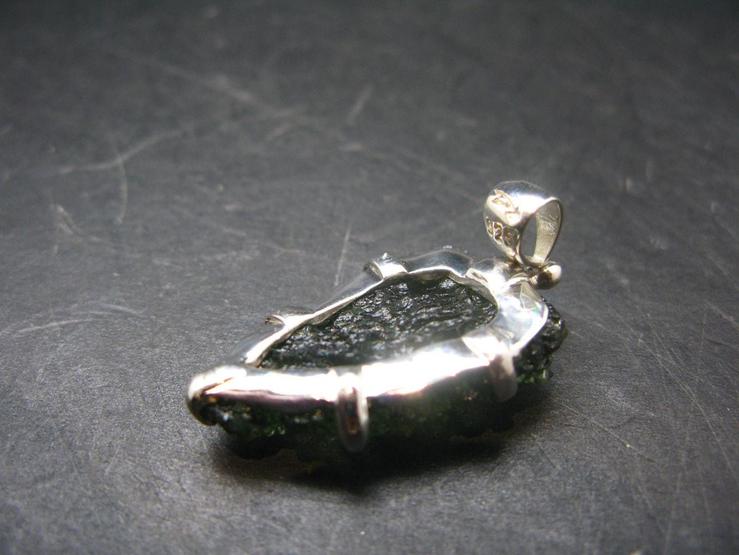 Moldavite Tektite Silver Dragon Pendant from Czech Republic - 1.6" - 6.28 Grams