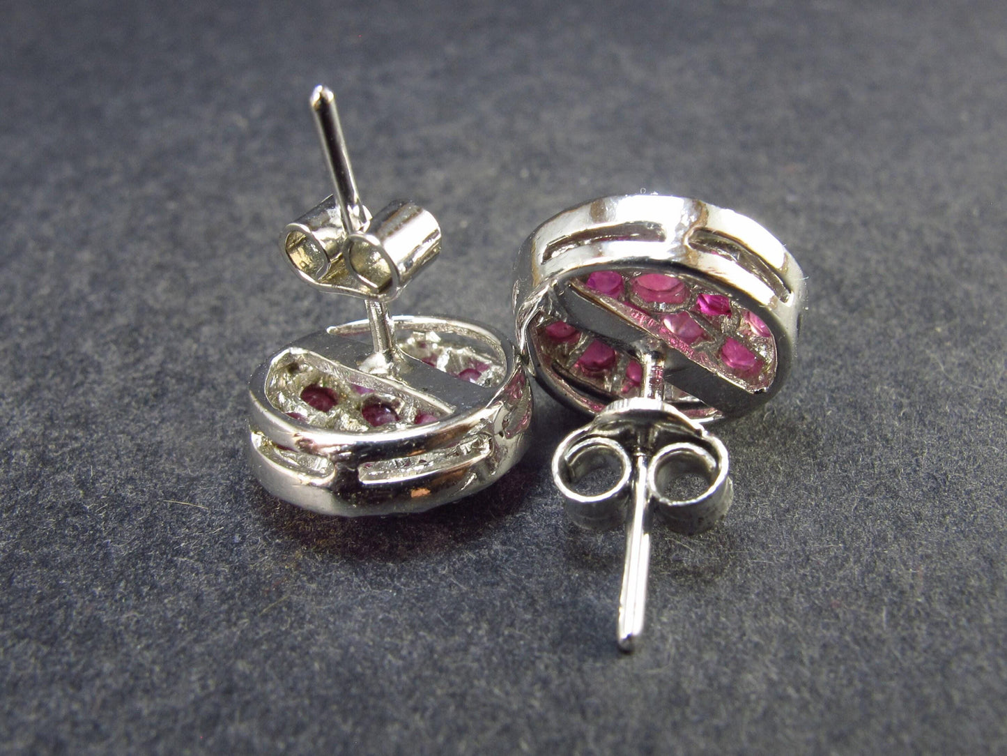 Ruby Faceted Stud Earrings In Sterling Silver - 4.50 Grams