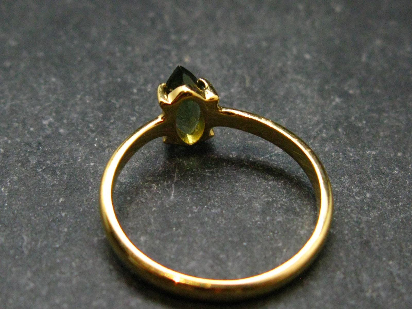 Moldavite Gold Plated Silver Facetted Ring - Size 8 - 1.80 Grams