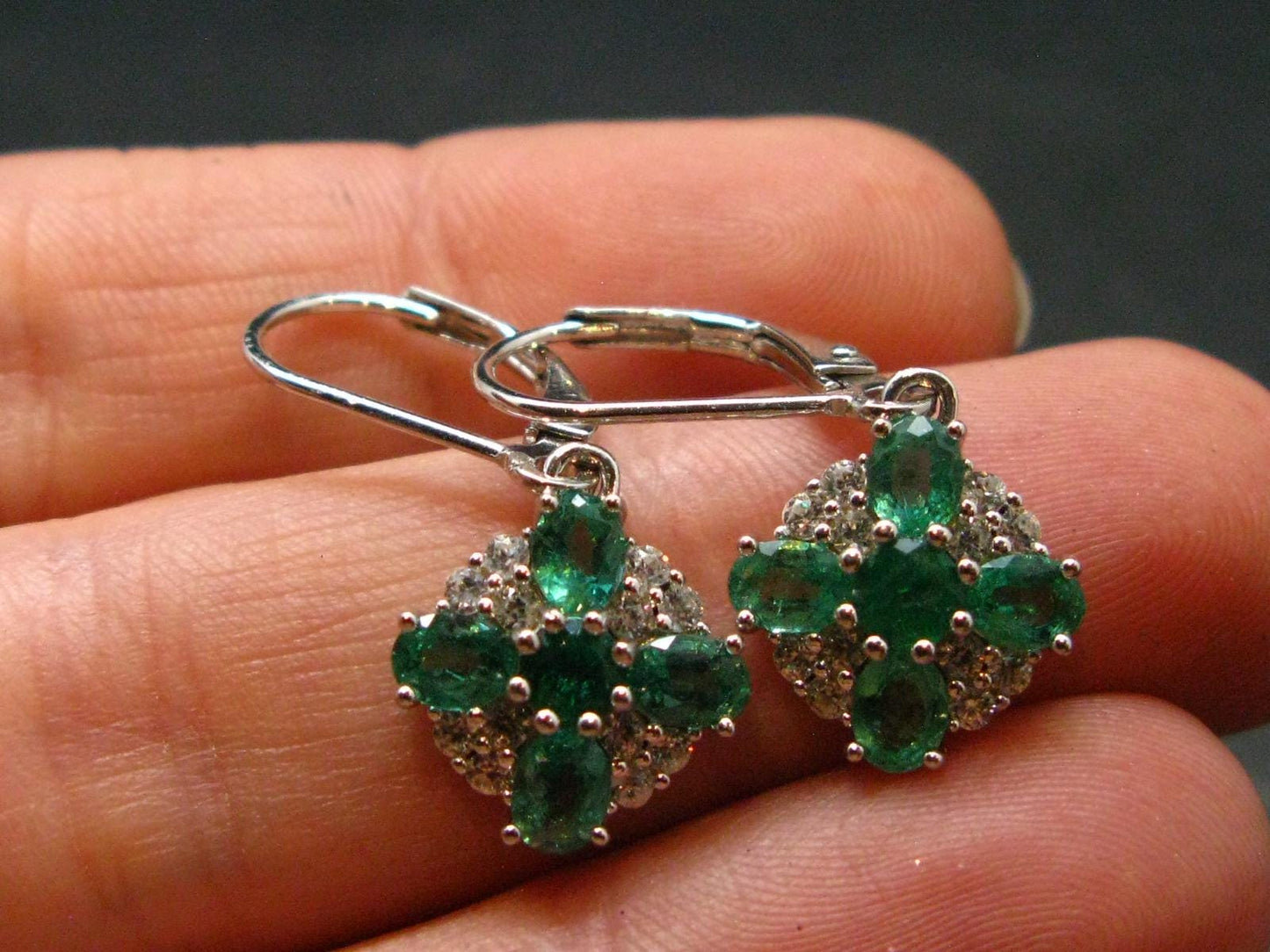 Gem Emerald Faceted Earrings In Sterling Silver - 1.70 Carats