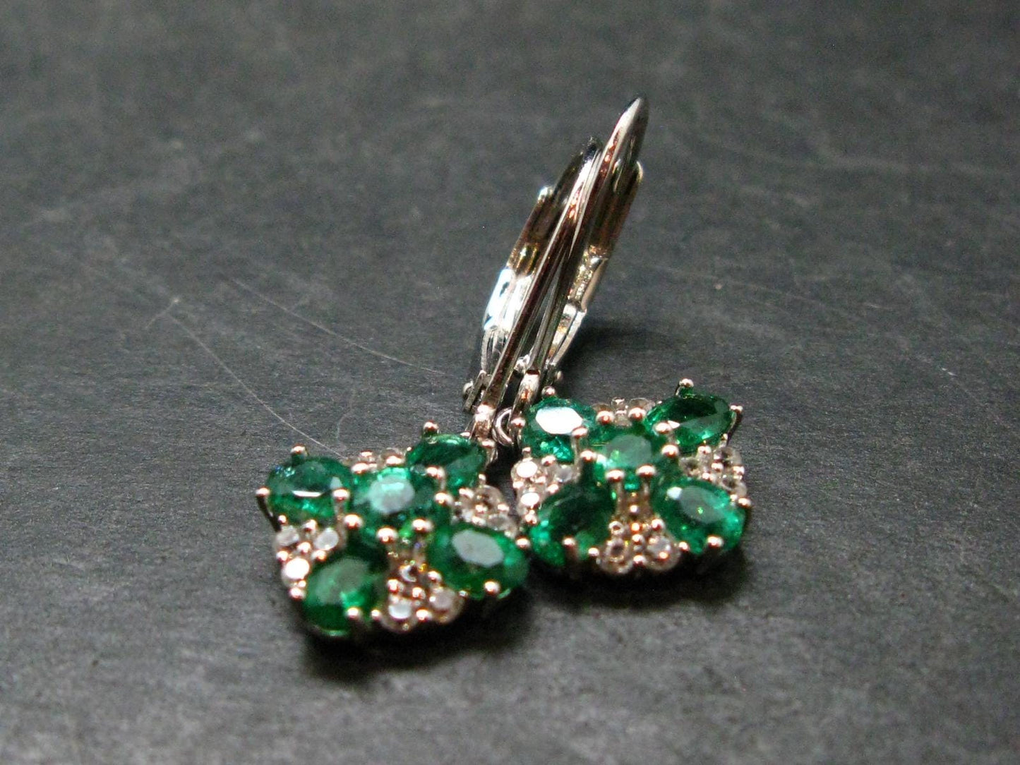 Gem Emerald Faceted Silver Earrings From Colombia - 2.59 Grams Total