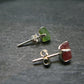 Green & Pink Gem Tourmaline Crystal Silver Studs From Brazil - 0.6"