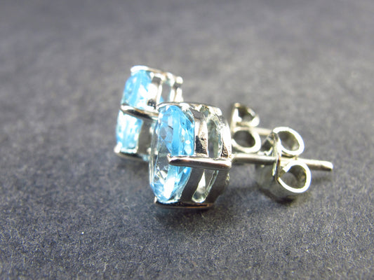 Gem Blue Topaz Faceted Silver Stud Earrings - 3.37 Grams