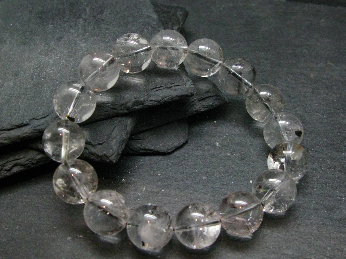 Herkimer Diamond Genuine Bracelet ~ 7.5 Inches ~ 14 mm Round Beads