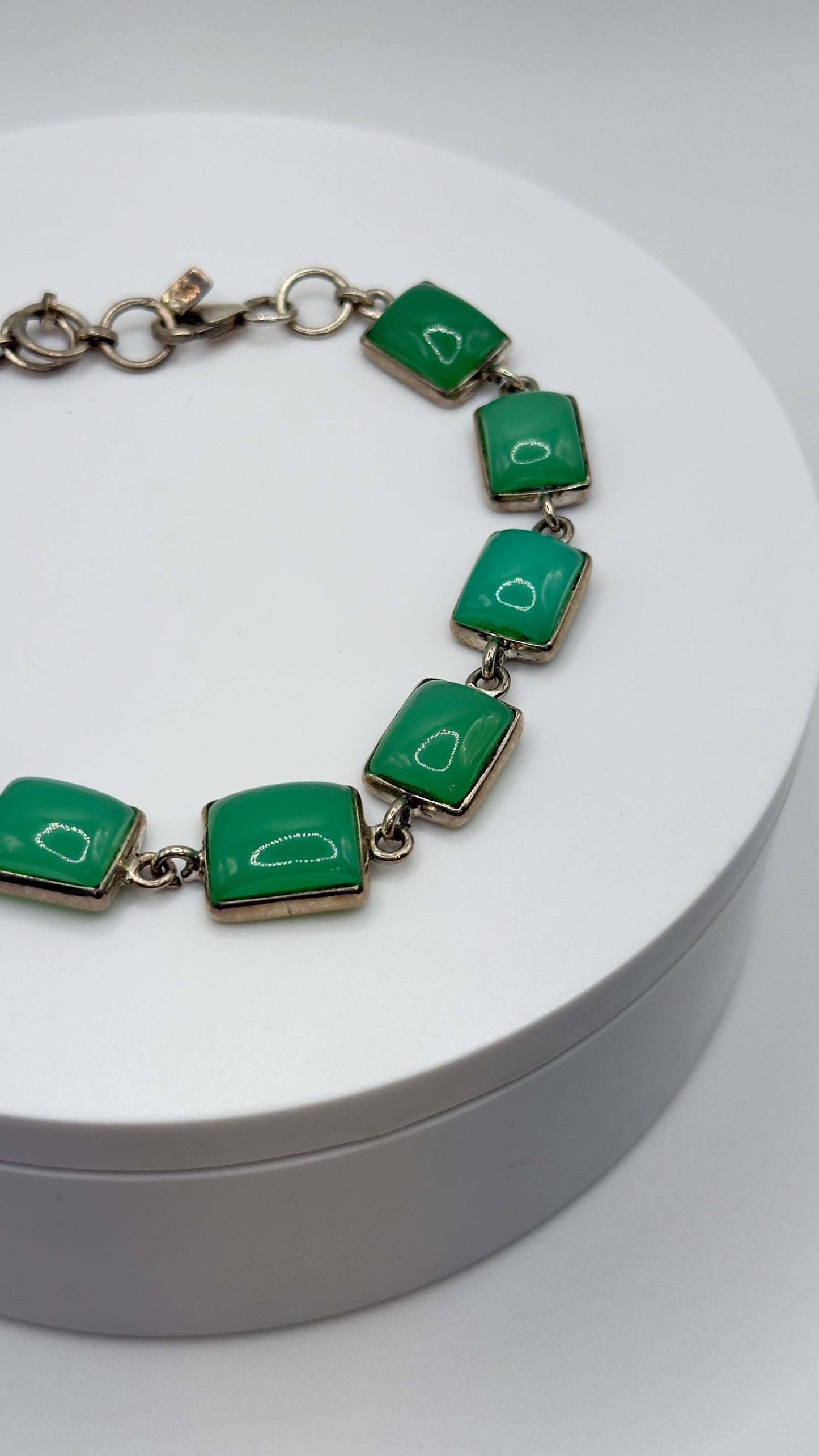 Natural Chrysoprase Link Bracelet – Green Square Gemstone Jewelry - Weight 21.11 g
