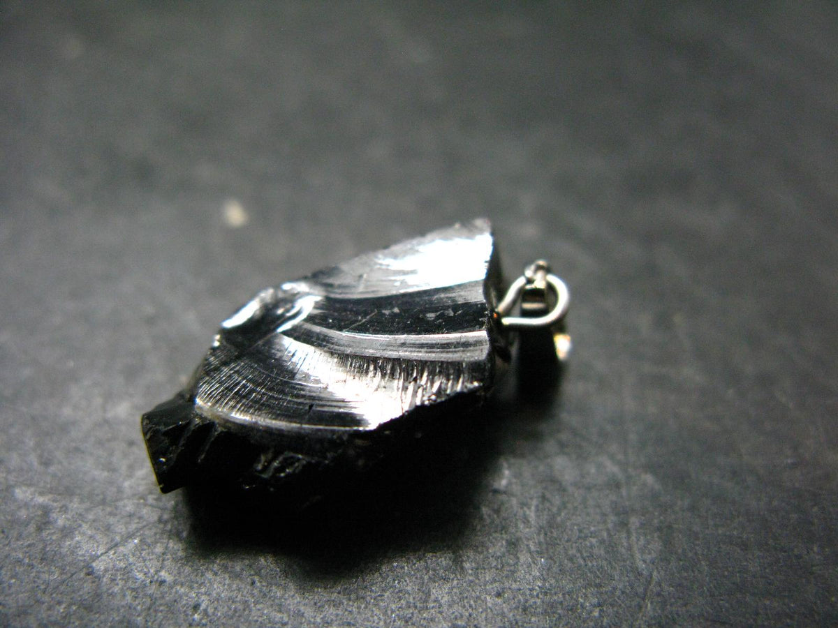 Unpolished Elite Shungite Silver Pendant from Russia - 1.1" - 1.94 Grams