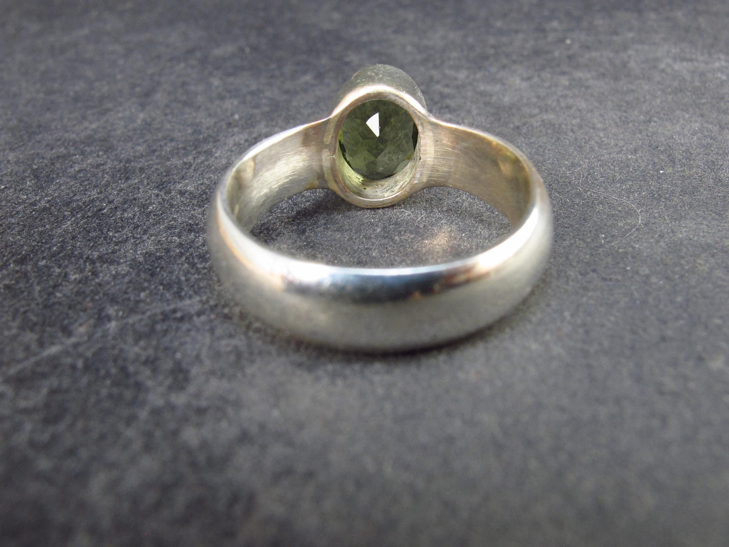 Moldavite Tektite Facetted Silver Ring from Czech Republic - Size 8 - 5.20 Grams