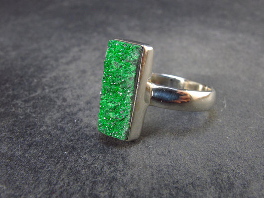 Uvarovite (Green Chromium Garnet) Cluster Silver Ring from Russia - Size 8.5 - 5.02 Grams