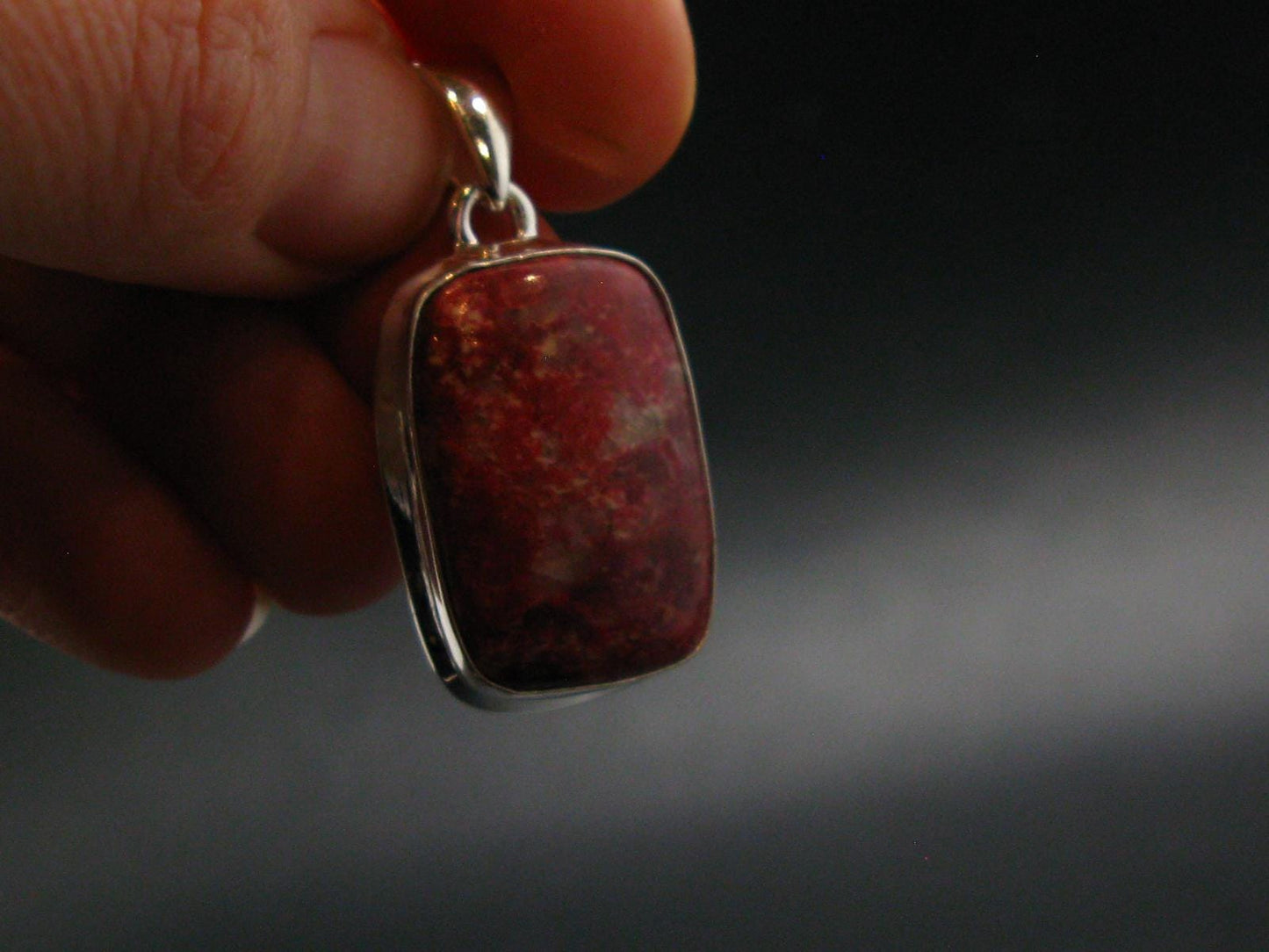 Thulite Silver Plated Pendant From Norway - 1.4" - 6.0 Grams