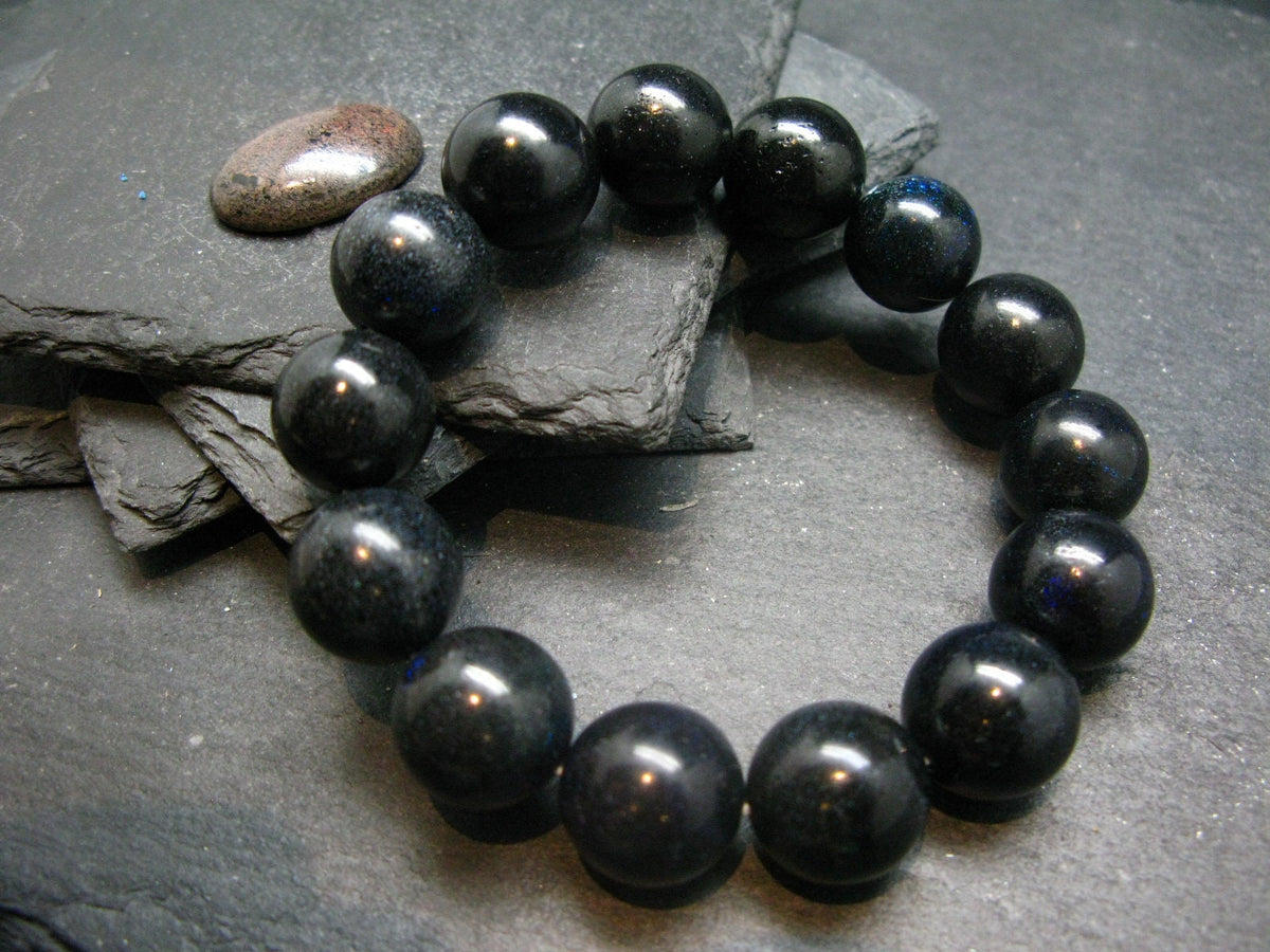 Black Opal Genuine Bracelet ~ 7 Inches ~ 15mm Round Beads