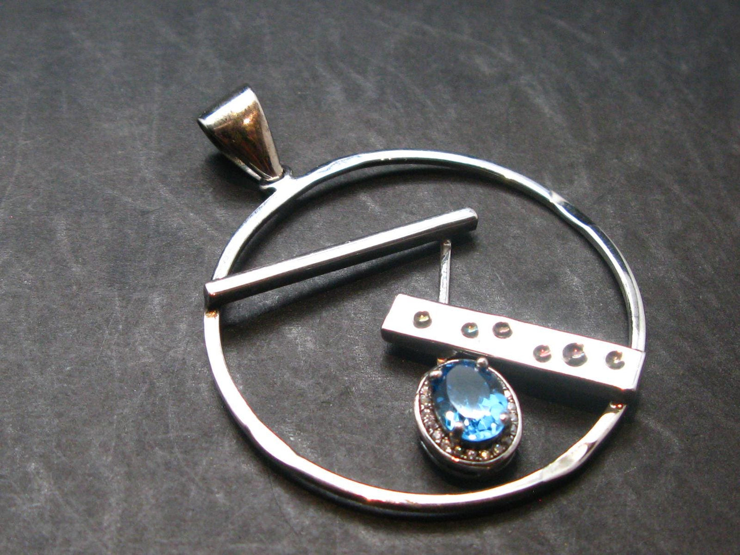 Blue Topaz Sterling Silver Pendant with CZ From Brazil - 2.0" - 7.06 Grams