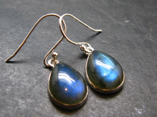 Blue Labradorite Silver Earrings From Madagascar - 3.74 Grams