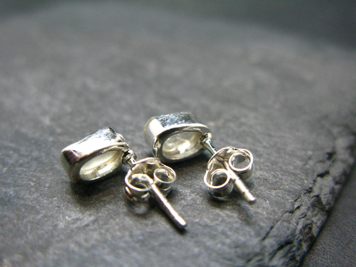 Green Herderite Silver Stud Earrings From Brazil - 1.32 Grams