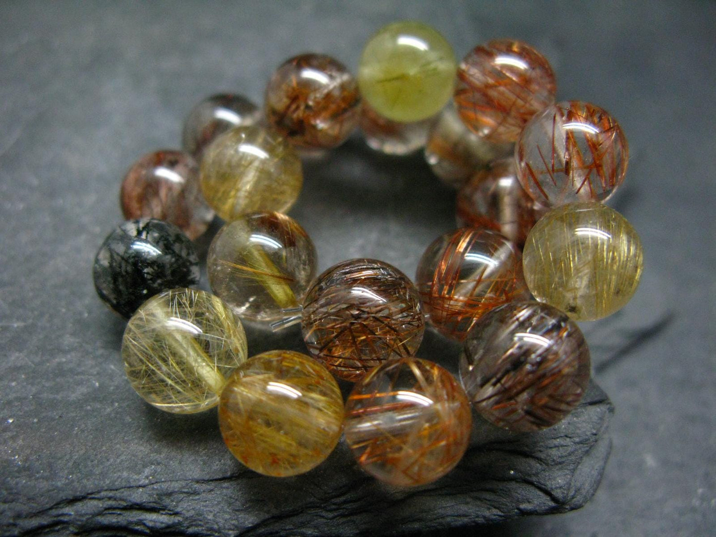Rutilated Quartz Genuine Bracelet ~ 7 Inches ~ 10mm Round Beads