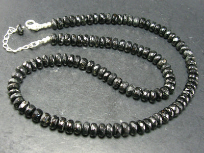 Black Tourmaline Facetted Beads Necklace From Brazil - 19"