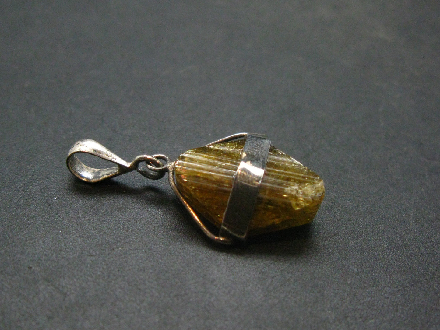 Nice Rare Terminated Epidote Crystal Silver Pendant From Peru - 1.3" - 3.30 Grams