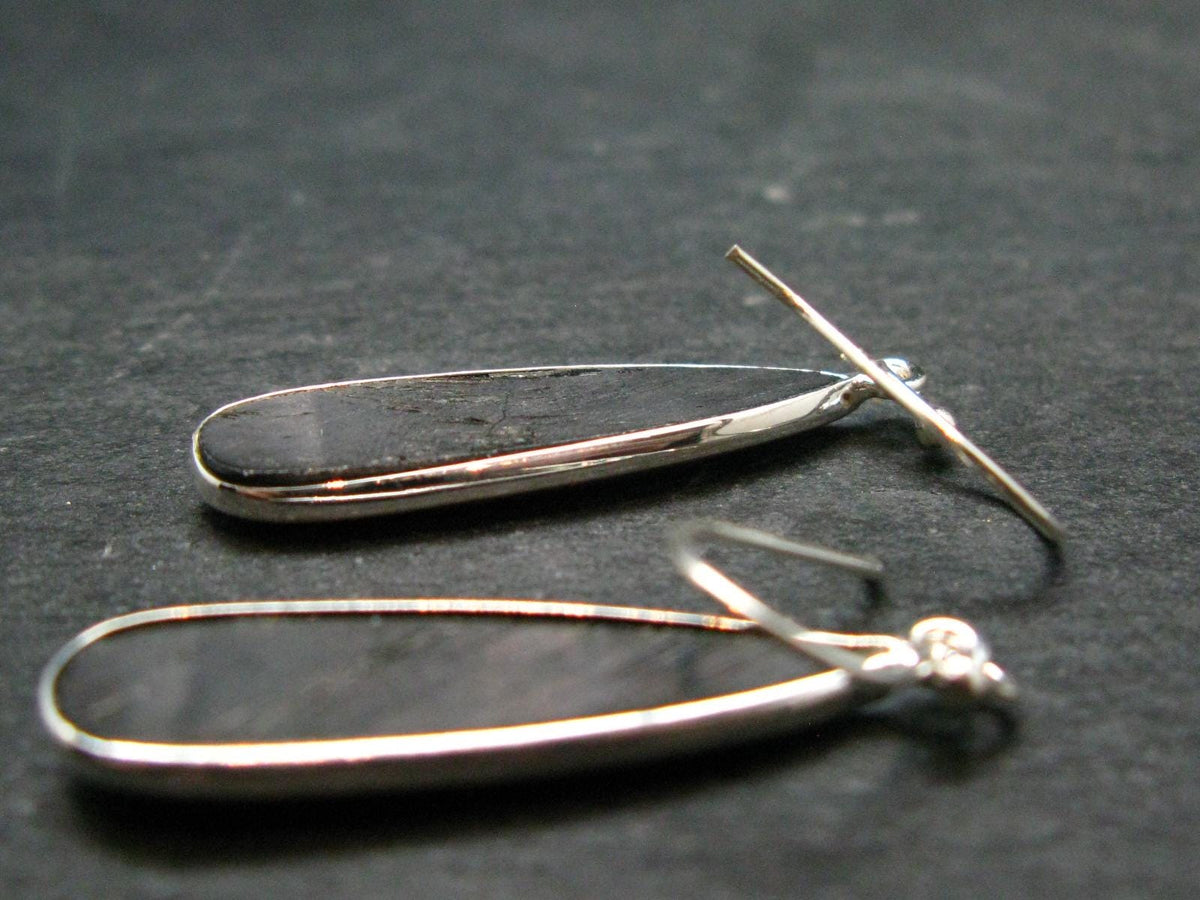 Tumbled Hypersthene Silver Earrings From Canada - 1.9" - 5.25 Grams