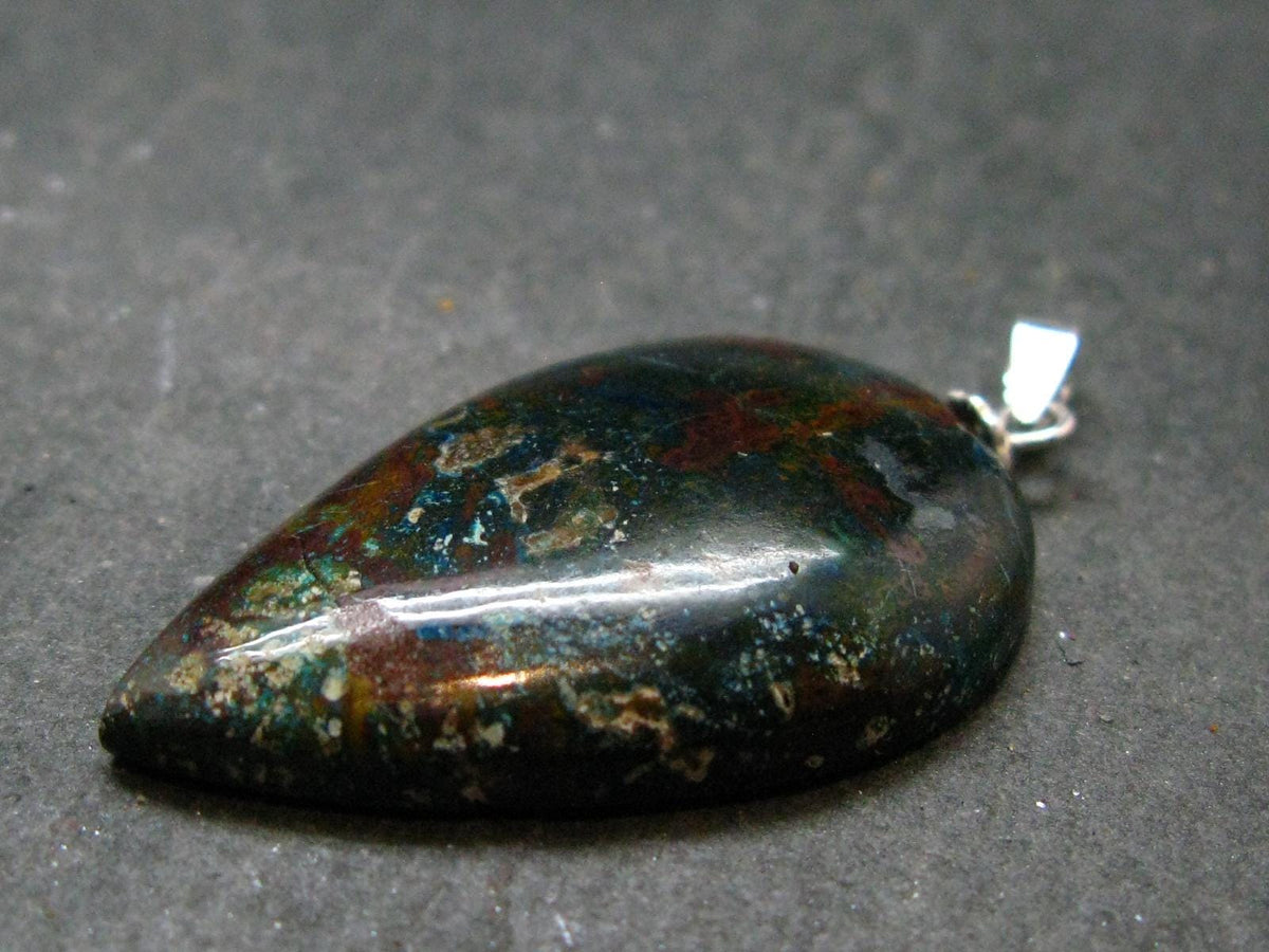 Quantum Quattro Shattuckite Malachite Dioptase Chrysocola Silver Pendant from Namibia - 1.6" - 6.19 Grams