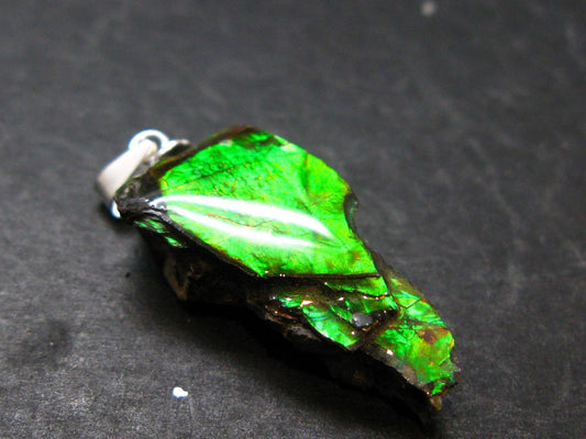 Ammolite Amolite Silver Pendant From Alberta Canada - 1.3" - 2.90 Grams