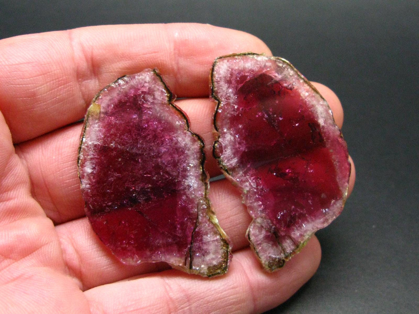 Rare Pink Tourmaline Crystal Slice Pair From Brazil - 87 Carats Total