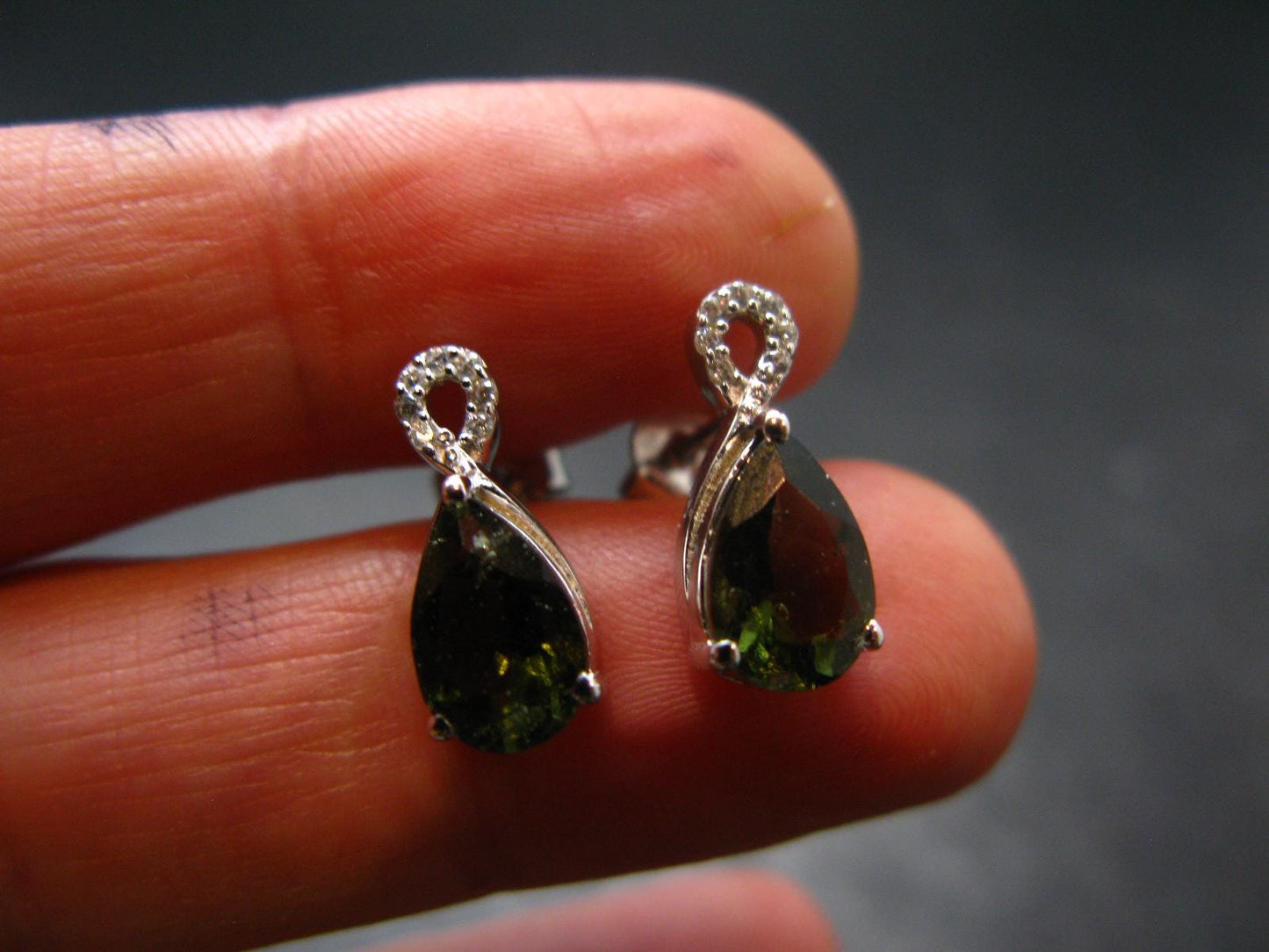 Moldavite Tektite Silver Earrings from Czech Republic - 2.40 Grams