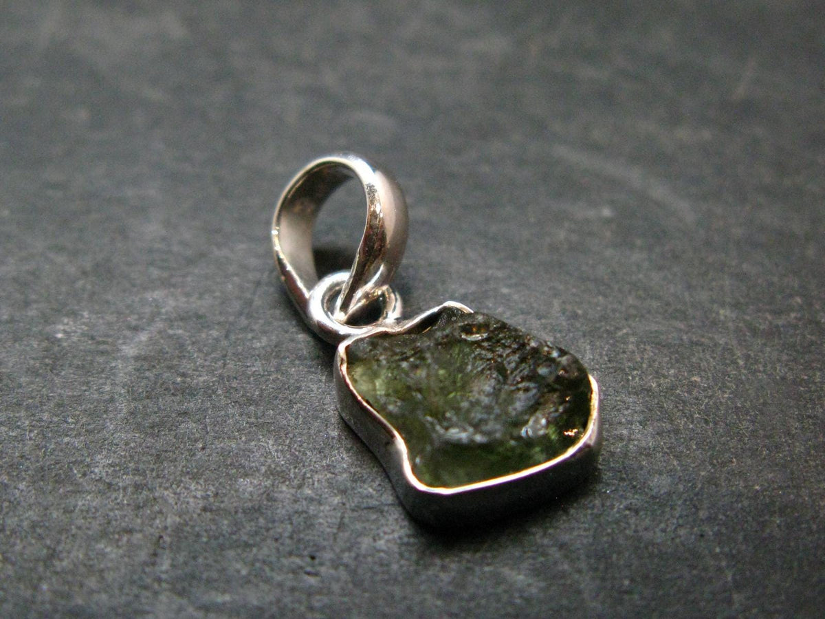 Moldavite Tektite Silver Pendant from Czech Republic - 0.8" - 1.14 Grams