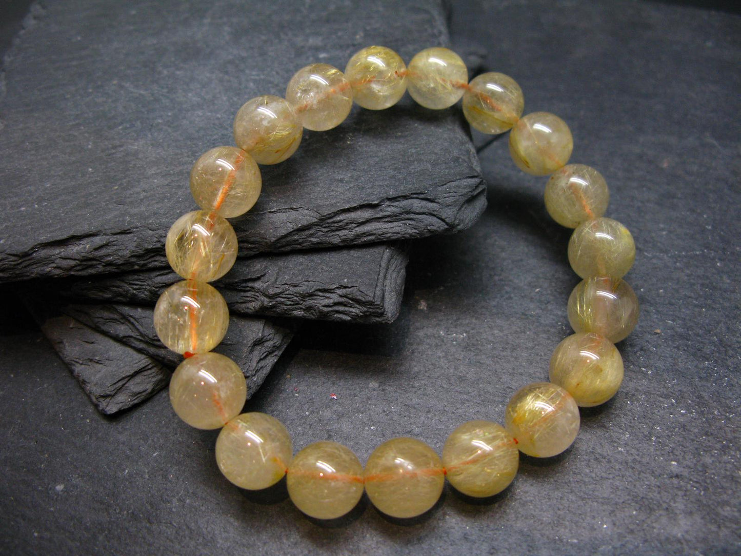 Rutilated Quartz Genuine Bracelet ~ 7 Inches ~ 11mm Round Beads