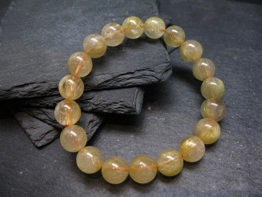 Rutilated Quartz Genuine Bracelet ~ 7 Inches ~ 11mm Round Beads