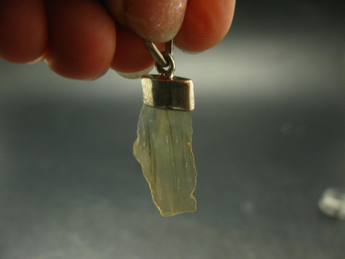 Gem Libyan Desert Glass Tektite Free Form Pendant Sterling Silver from Libya - 1.3" - 2.05 Grams