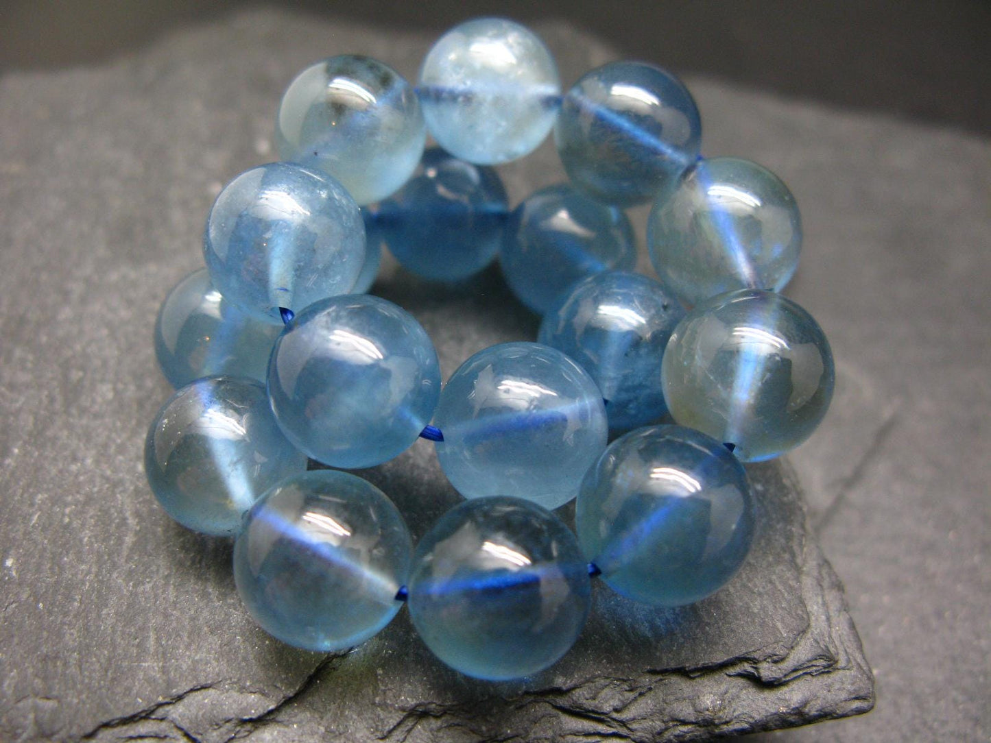 AAA Grade Gem Santa Maria Aquamarine Genuine Bracelet ~ 7.5 Inches ~ 12mm Round Beads
